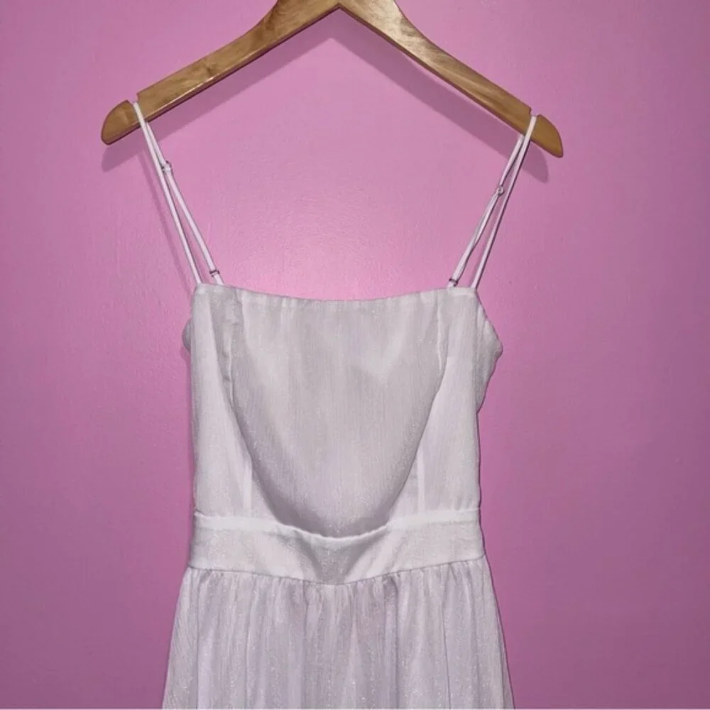 Lucy in the Sky Romper Women's Large White Shimmer Ruffle Hem Tie-Back‎ Dress